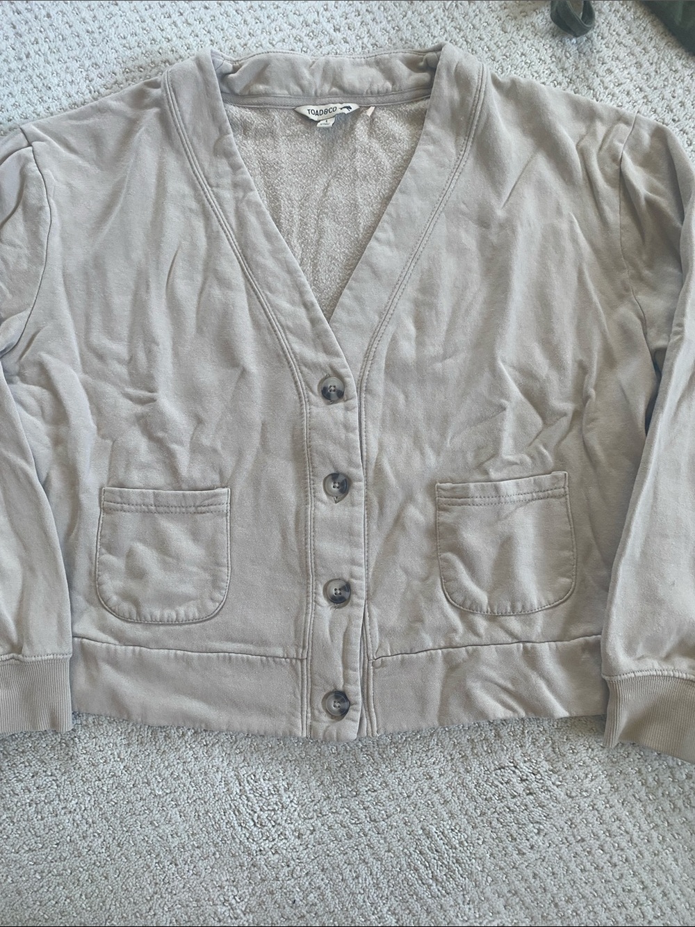 Toad&Co Women's Taupe Button-Front Sweatshirt Cardigan, size L